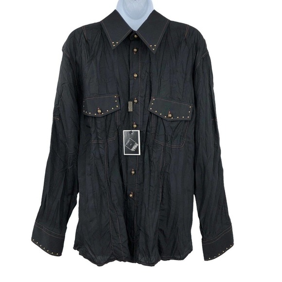 Inserch Other - Inserch Men’s Western Crinkle Shirt Size L Black Button Front Beaded Embellished